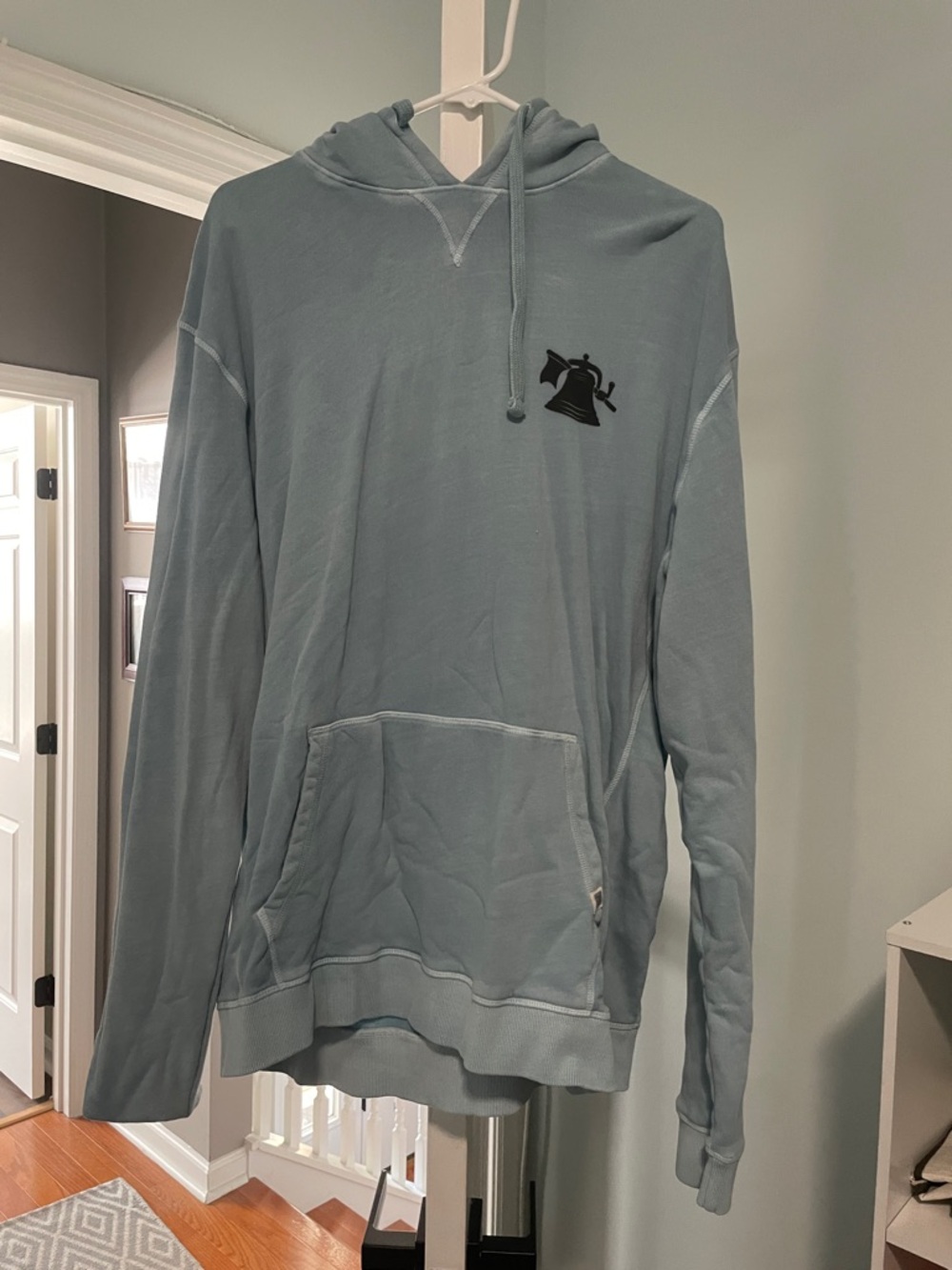 Men's Light Blue Crewneck Hoodie Sweatshirt with Bell Logo